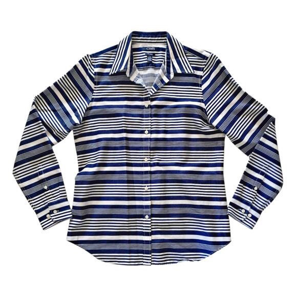 CHAPS Striped Dress Shirt Size M Long Sleeves Button Down Cotton Nautical Top - Picture 2 of 11
